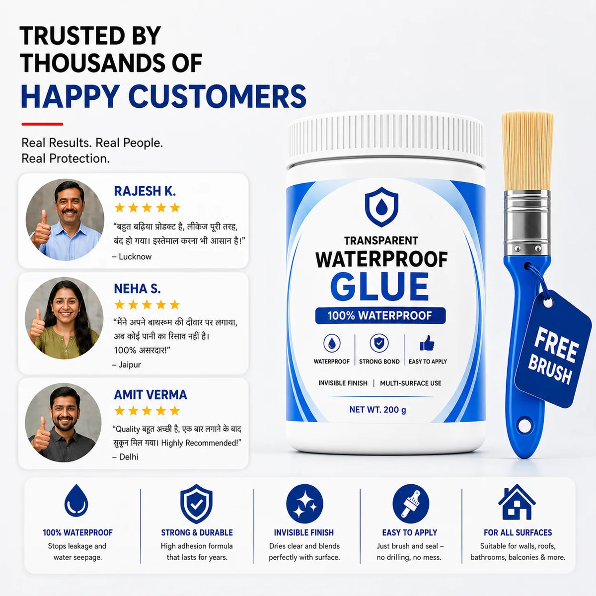 Transparent Waterproof Glue (Pack of 2) + Free Brush