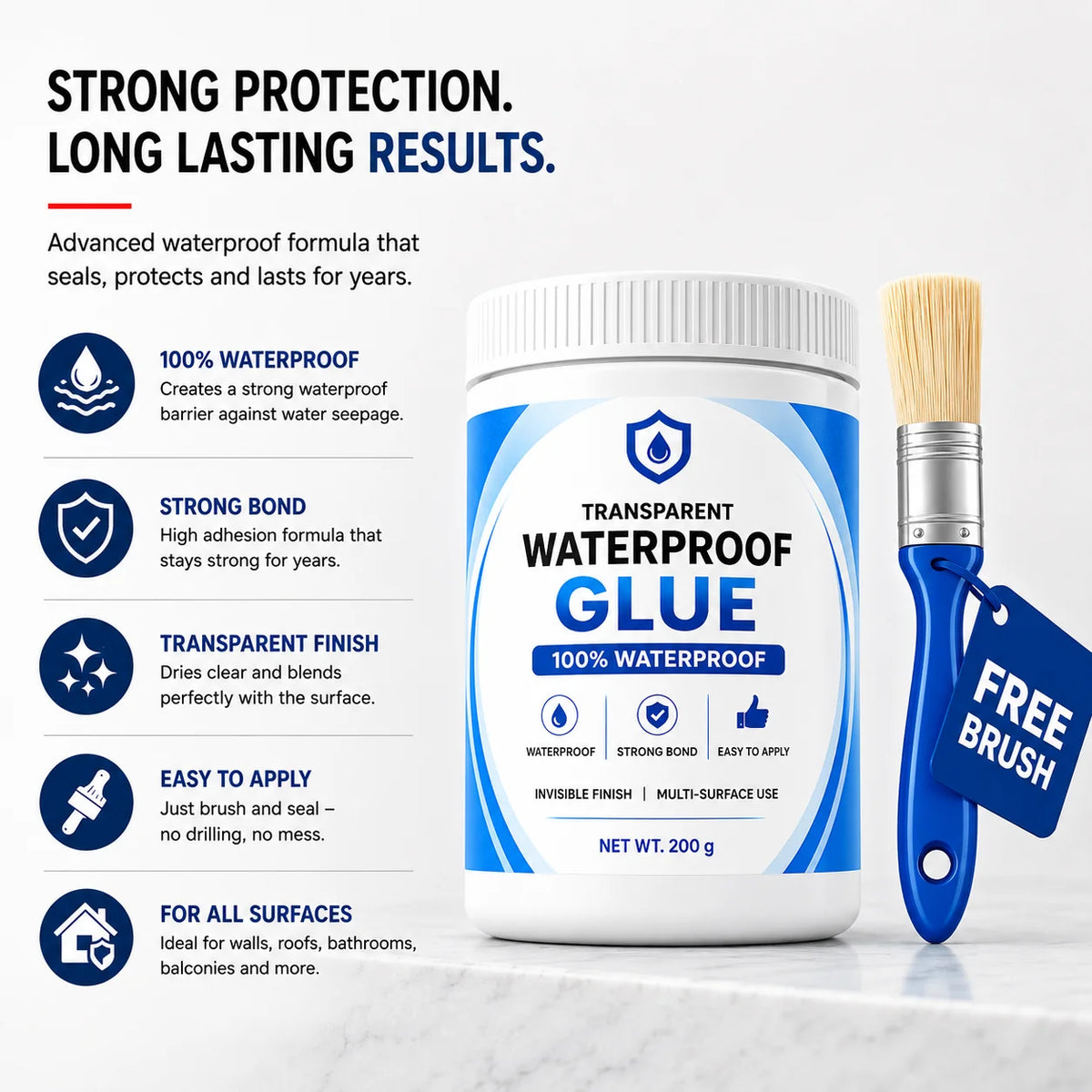 Transparent Waterproof Glue (Pack of 2) + Free Brush